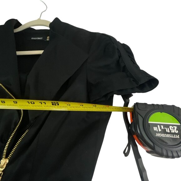 Ellen Tracy Black Short Sleeve Mini Dress With Gold Zipper Size 6 Whimsygoth - Picture 9 of 10